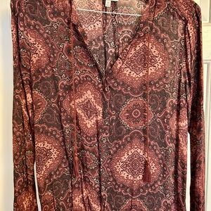 Lucky Brand Paisley Long Sleeve Top with tassels